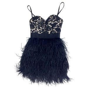 bebe Isis Lace Corset Feather Mini Party Dress XS